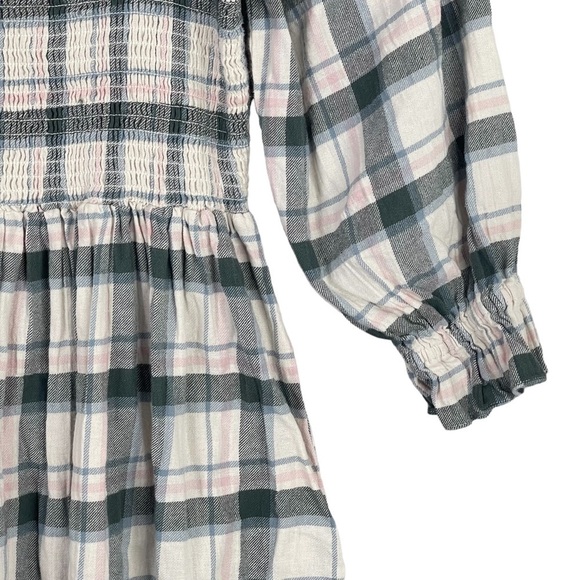 Madewell Dress Small Lucie Smocked Mini Soft Plaid Flannel Puff Sleeve Pockets - Picture 9 of 12